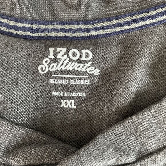 IZOD Saltwater Mens Shirt Size XXL 2X Gray Button Henley Long Sleeve Logo - Picture 8 of 11